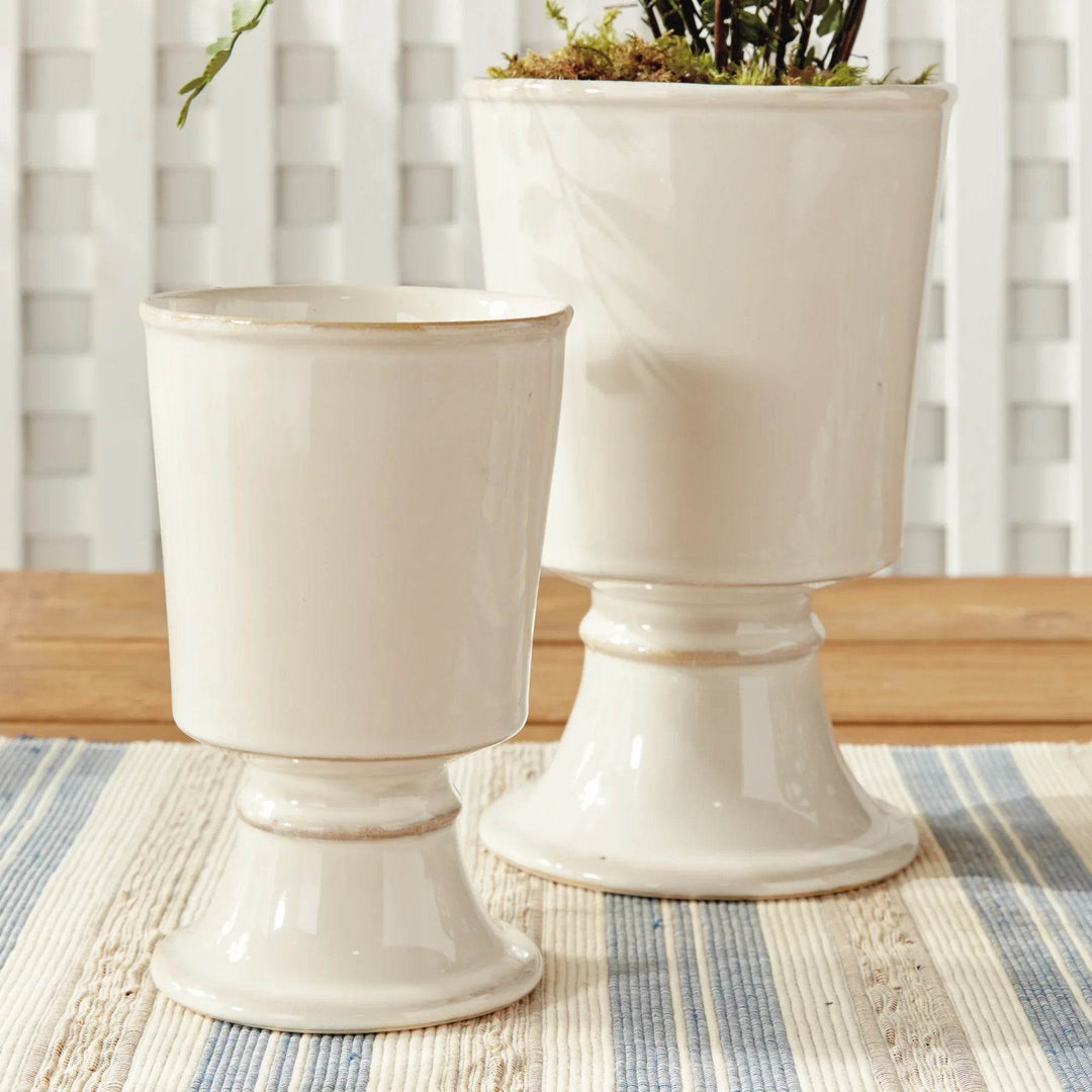 Cream Footed Ceramic Planter Cachepots - Set of 2