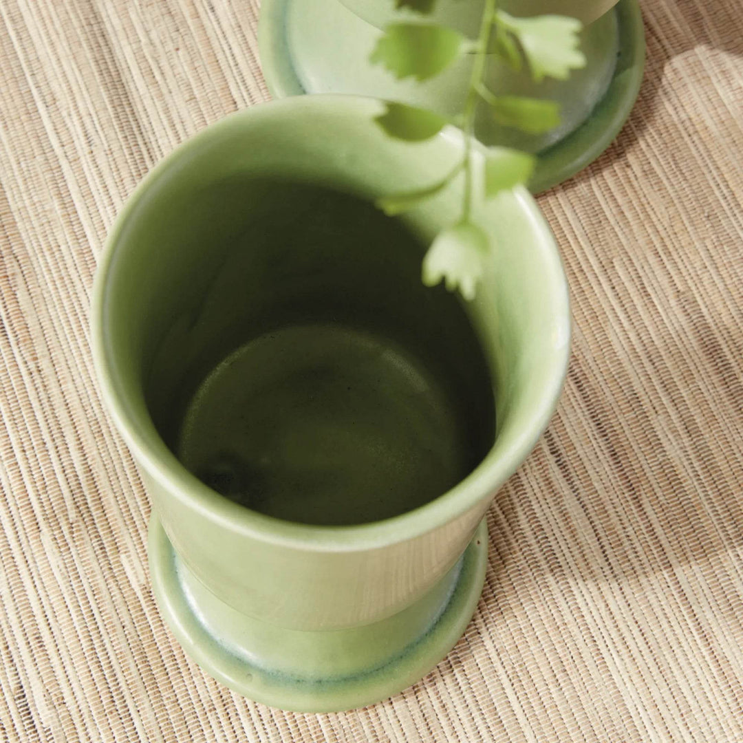 Green Footed Ceramic Cachepot Planters - Set of 2