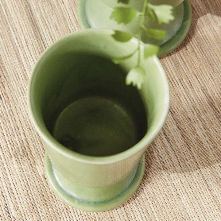 Green Footed Ceramic Cachepot Planters - Set of 2