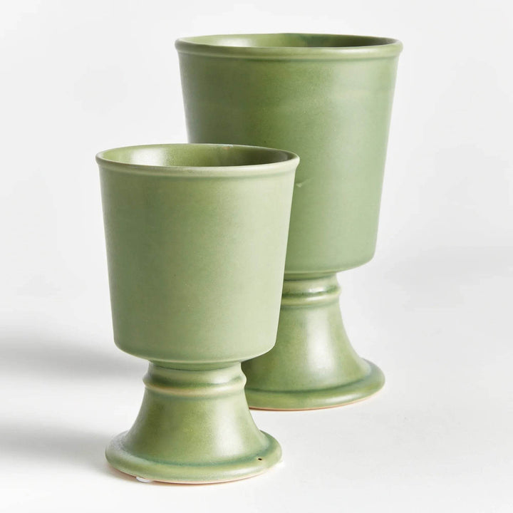 Green Footed Ceramic Cachepot Planters - Set of 2