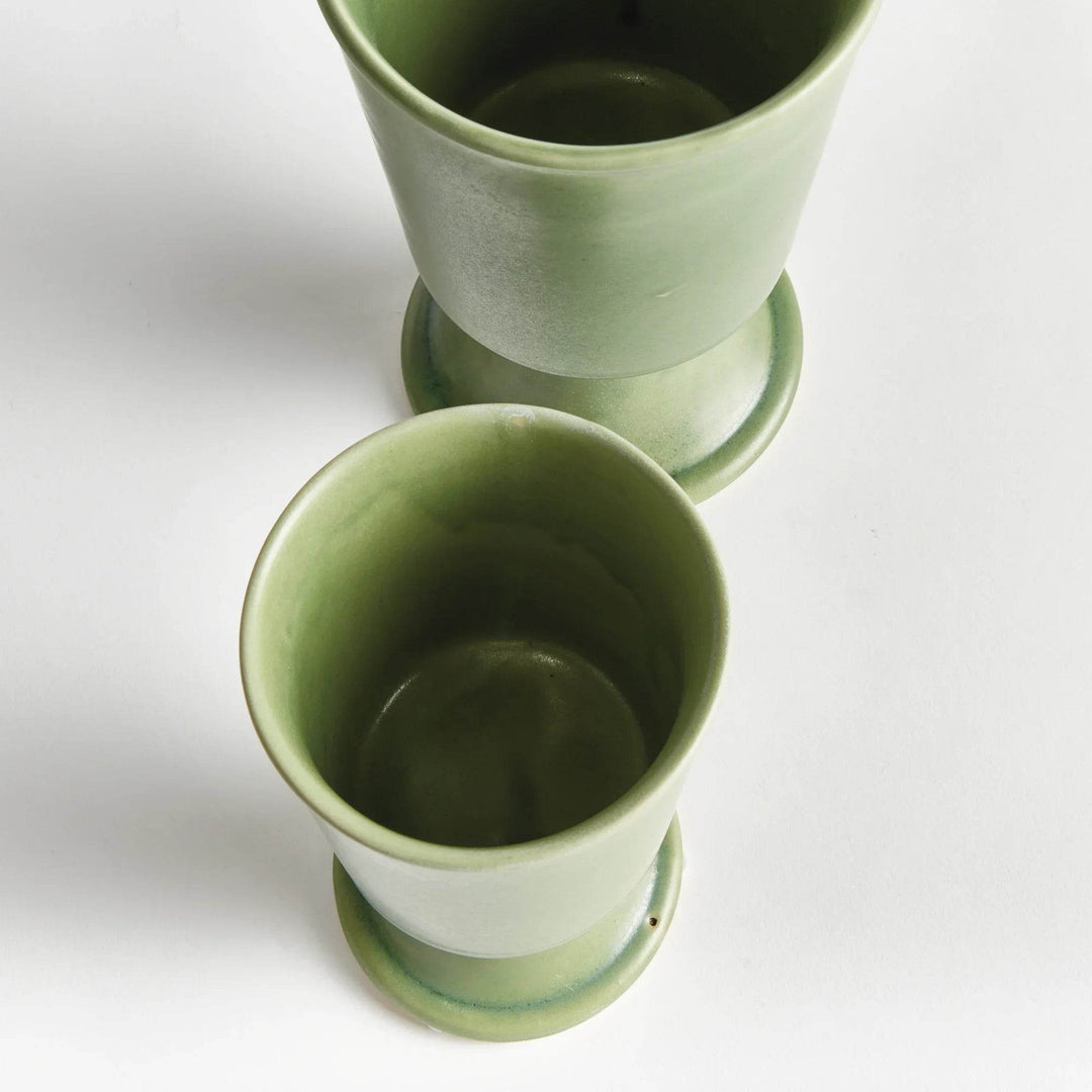 Green Footed Ceramic Cachepot Planters - Set of 2