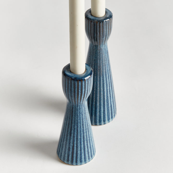 Set of taper candle holders styled with LED tapers – home décor accent
