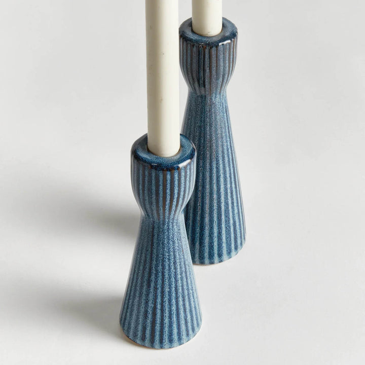 Set of taper candle holders styled with LED tapers - home décor accent