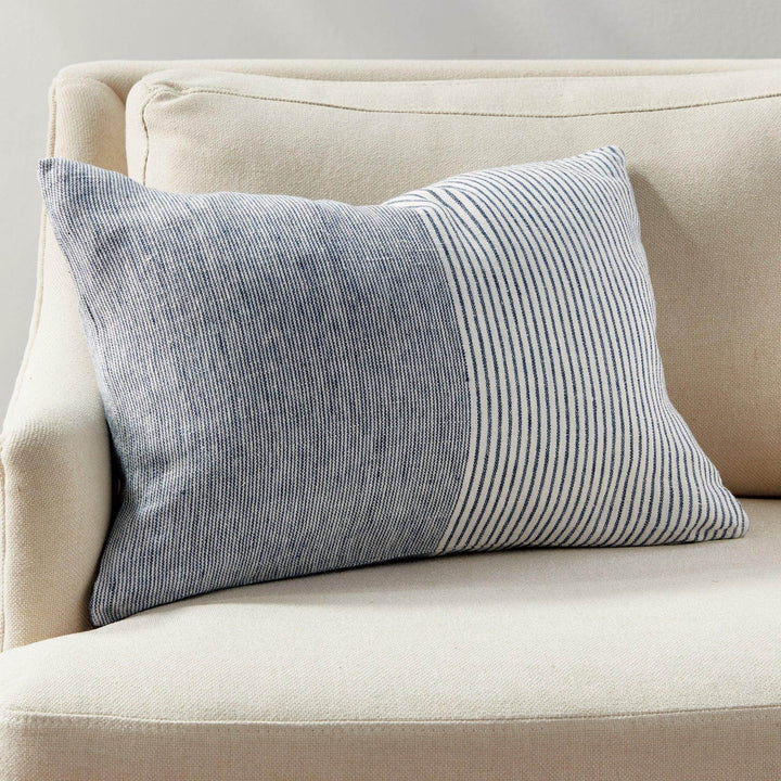 Navy And Ivory Pinstripe Lumbar Pillow “ 14X20 Linen - Delamere Design