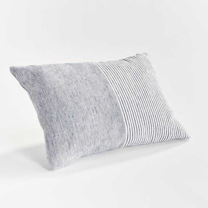Navy and Ivory Pinstripe Lumbar Pillow – 14x20 Linen