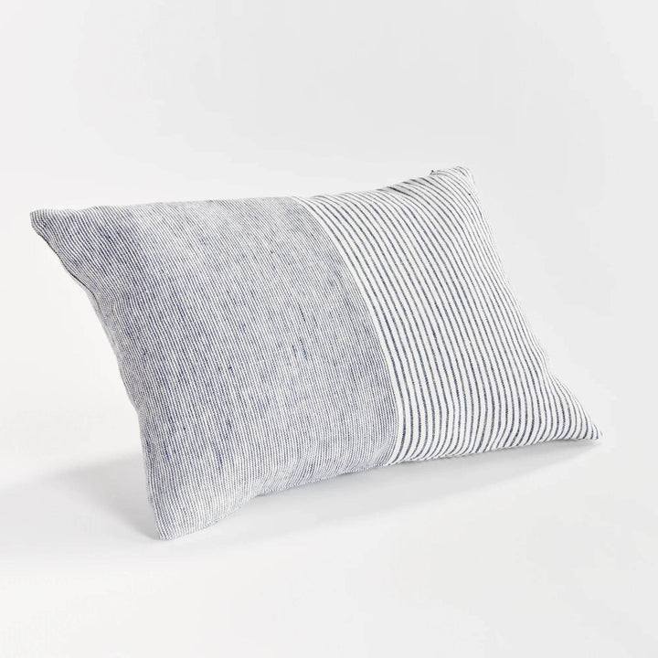 Navy And Ivory Pinstripe Lumbar Pillow “ 14X20 Linen - Delamere Design