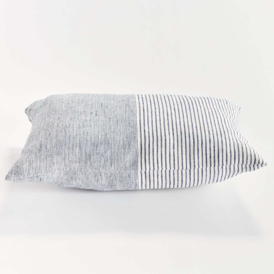 Navy and Ivory Pinstripe Lumbar Pillow – 14x20 Linen