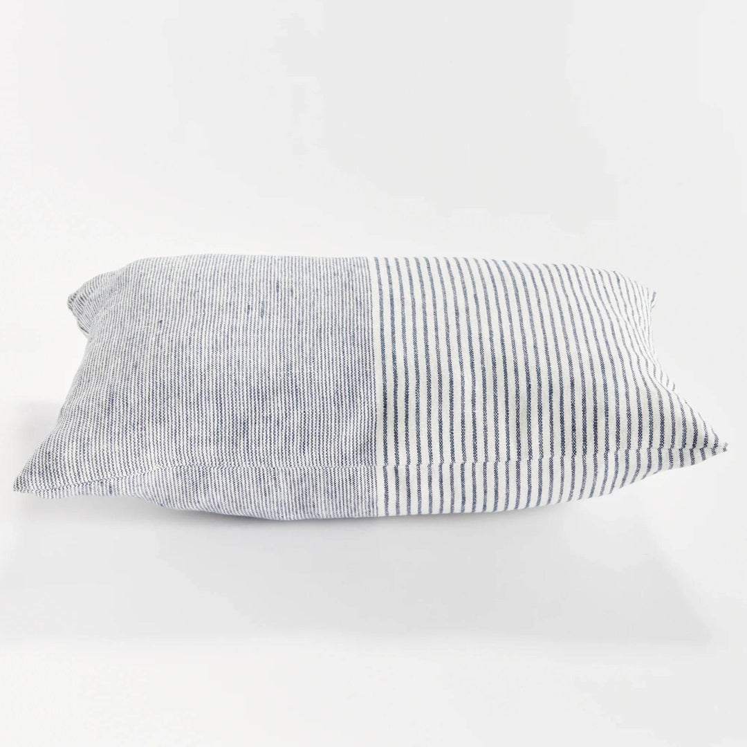 Navy And Ivory Pinstripe Lumbar Pillow “ 14X20 Linen - Delamere Design