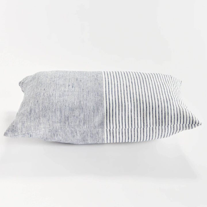 Navy And Ivory Pinstripe Lumbar Pillow “ 14X20 Linen - Delamere Design