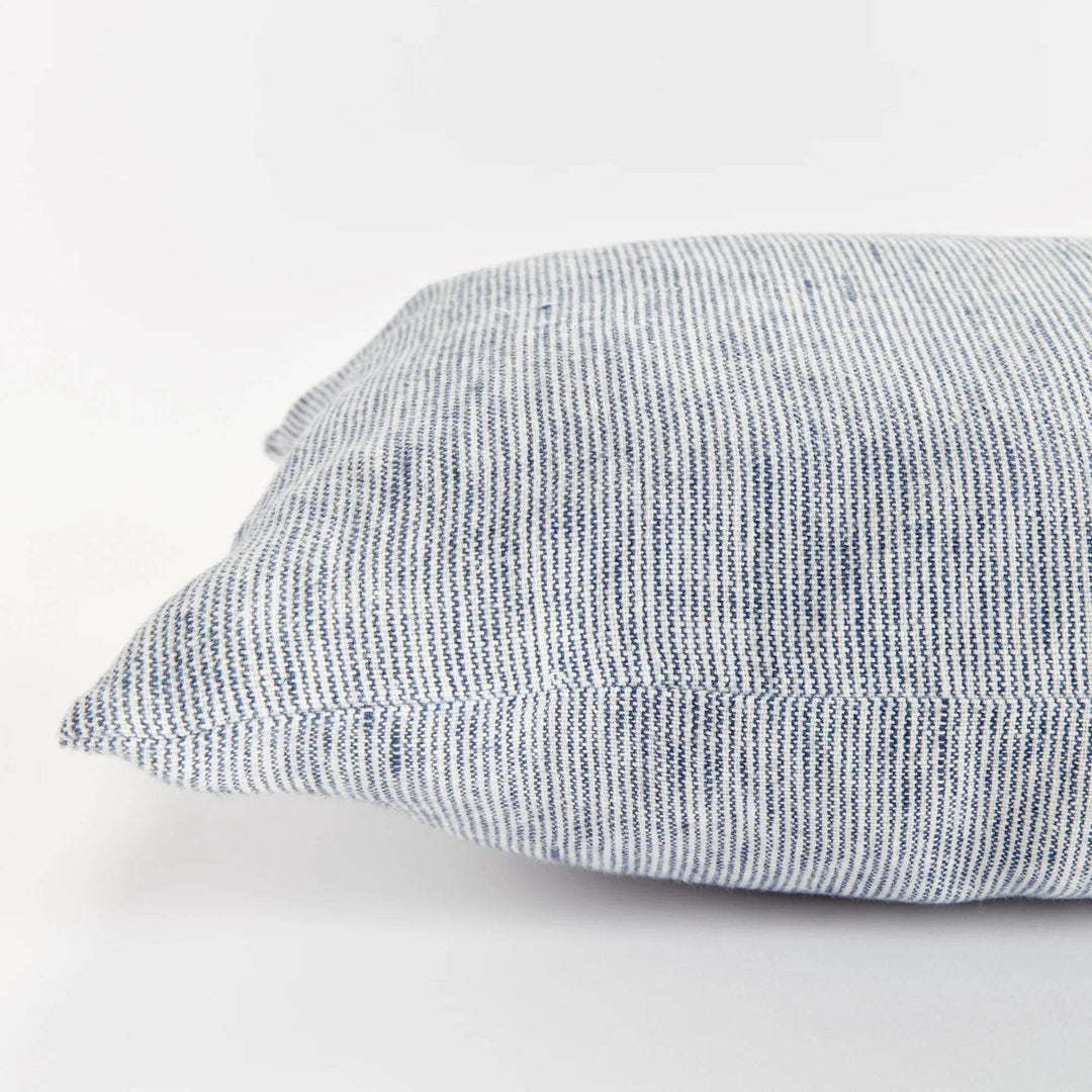 Navy And Ivory Pinstripe Lumbar Pillow “ 14X20 Linen - Delamere Design