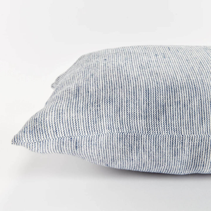 Navy And Ivory Pinstripe Lumbar Pillow “ 14X20 Linen - Delamere Design