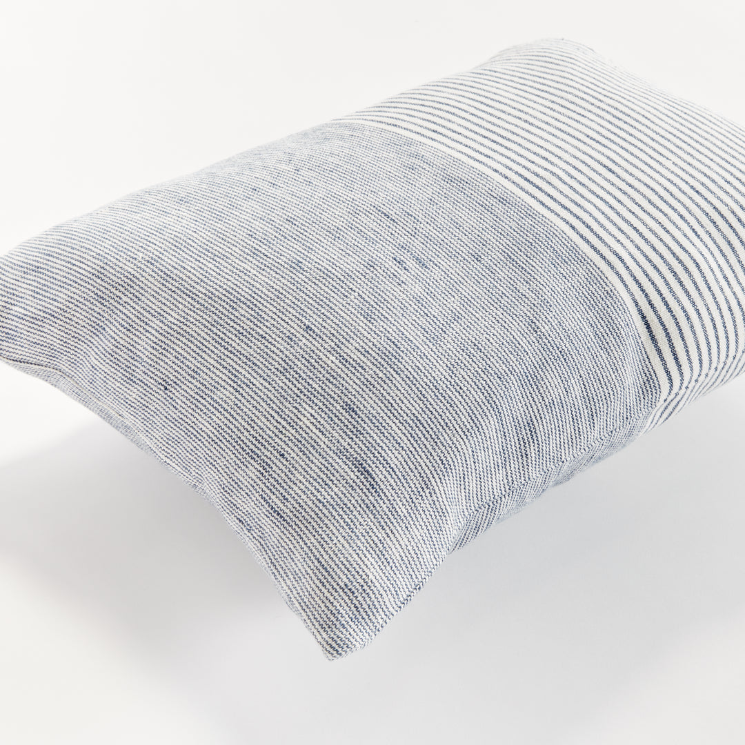 Navy and Ivory Pinstripe Lumbar Pillow – 14x20 Linen