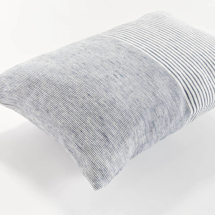Navy And Ivory Pinstripe Lumbar Pillow “ 14X20 Linen - Delamere Design
