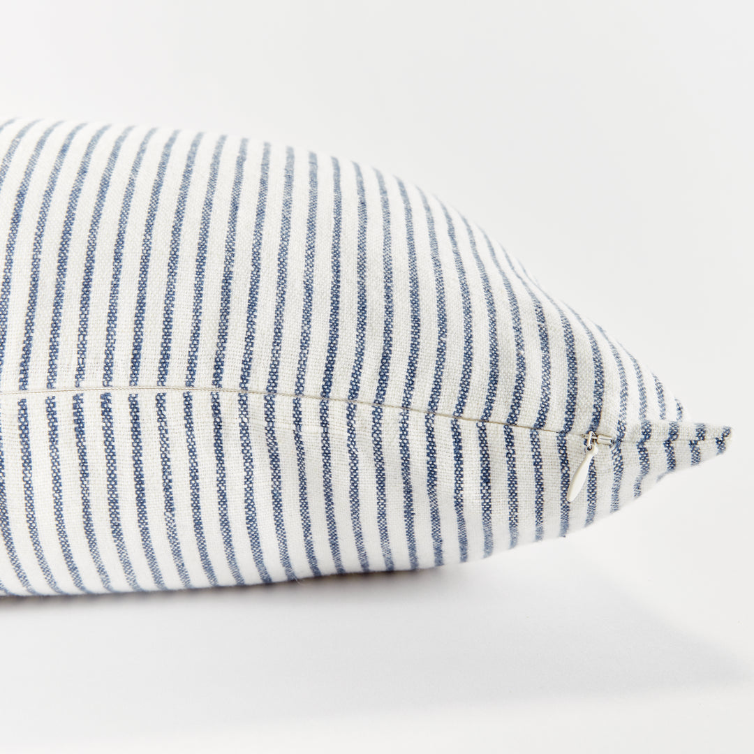 Navy and Ivory Pinstripe Lumbar Pillow – 14x20 Linen