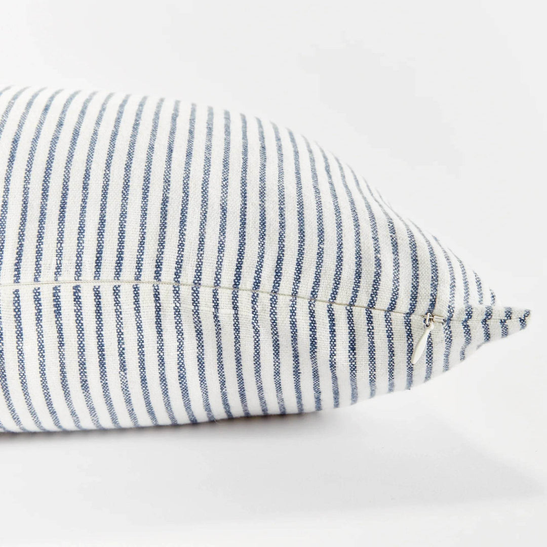 Navy And Ivory Pinstripe Lumbar Pillow “ 14X20 Linen - Delamere Design