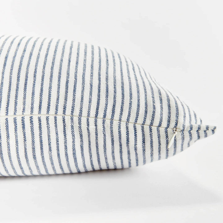 Navy And Ivory Pinstripe Lumbar Pillow “ 14X20 Linen - Delamere Design
