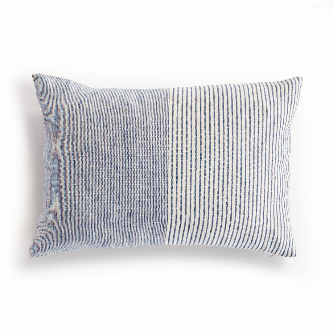 Otis Pinstripe Lumbar Pillow, Navy and Ivory