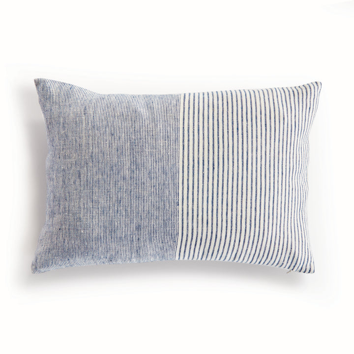 Otis Pinstripe Lumbar Pillow, Navy and Ivory