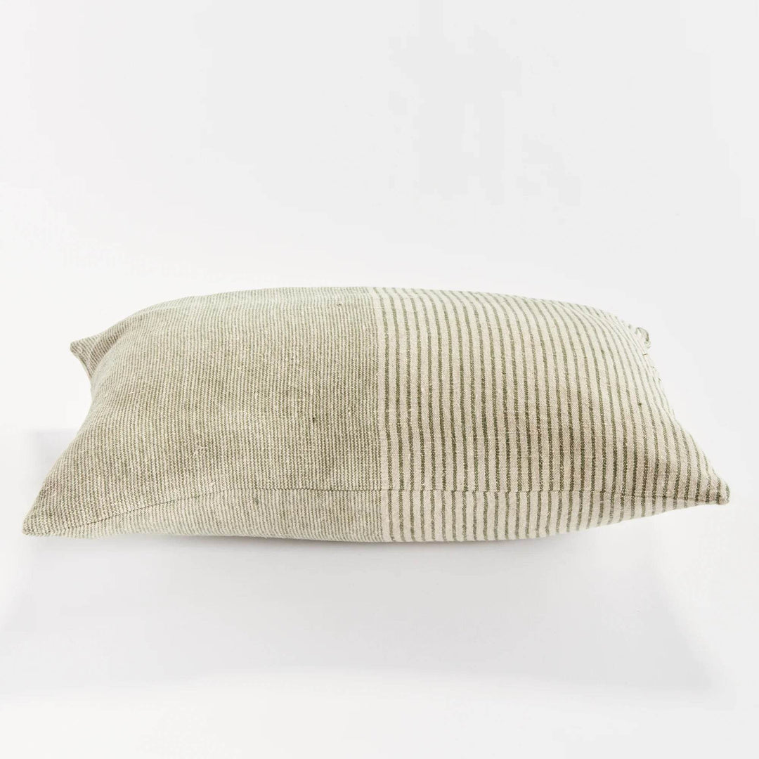 Back view of lumbar pillow featuring flax-toned linen with invisible zipper closure—crafted for clean lines and quiet luxury.

