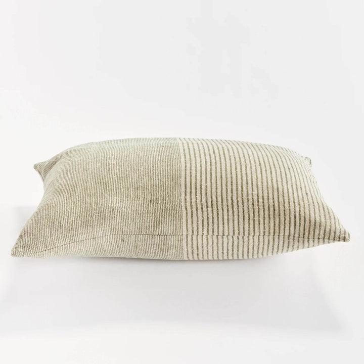 Back view of lumbar pillow featuring flax-toned linen with invisible zipper closure—crafted for clean lines and quiet luxury.


