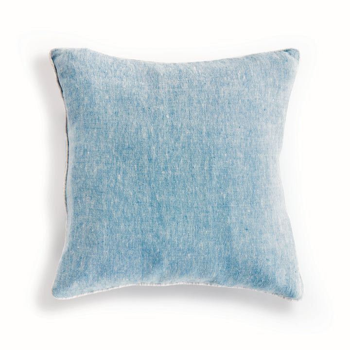 Luxury European Flax Blue and Ivory Woven Pillow