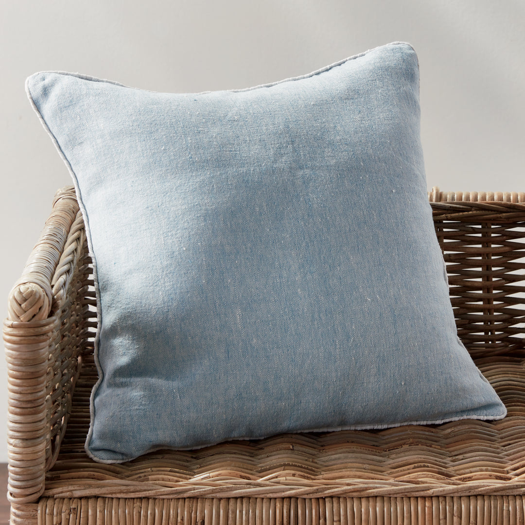 Luxury European Flax Blue and Ivory Woven Pillow