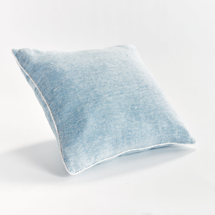 Luxury European Flax Blue and Ivory Woven Pillow