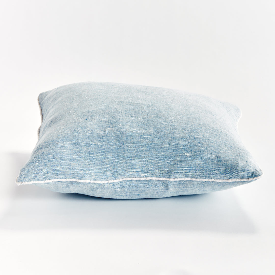 Luxury European Flax Blue and Ivory Woven Pillow