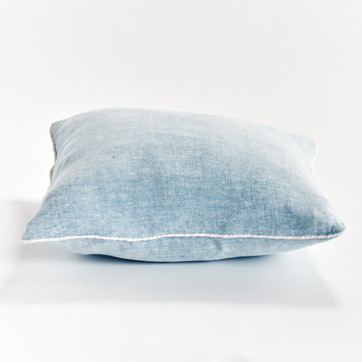 Luxury European Flax Blue and Ivory Woven Pillow