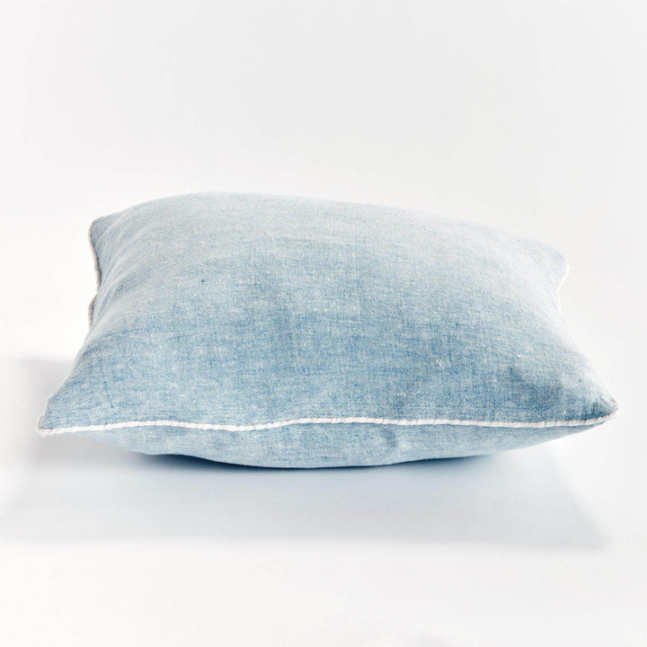 Luxury European Flax Blue and Ivory Woven Pillow