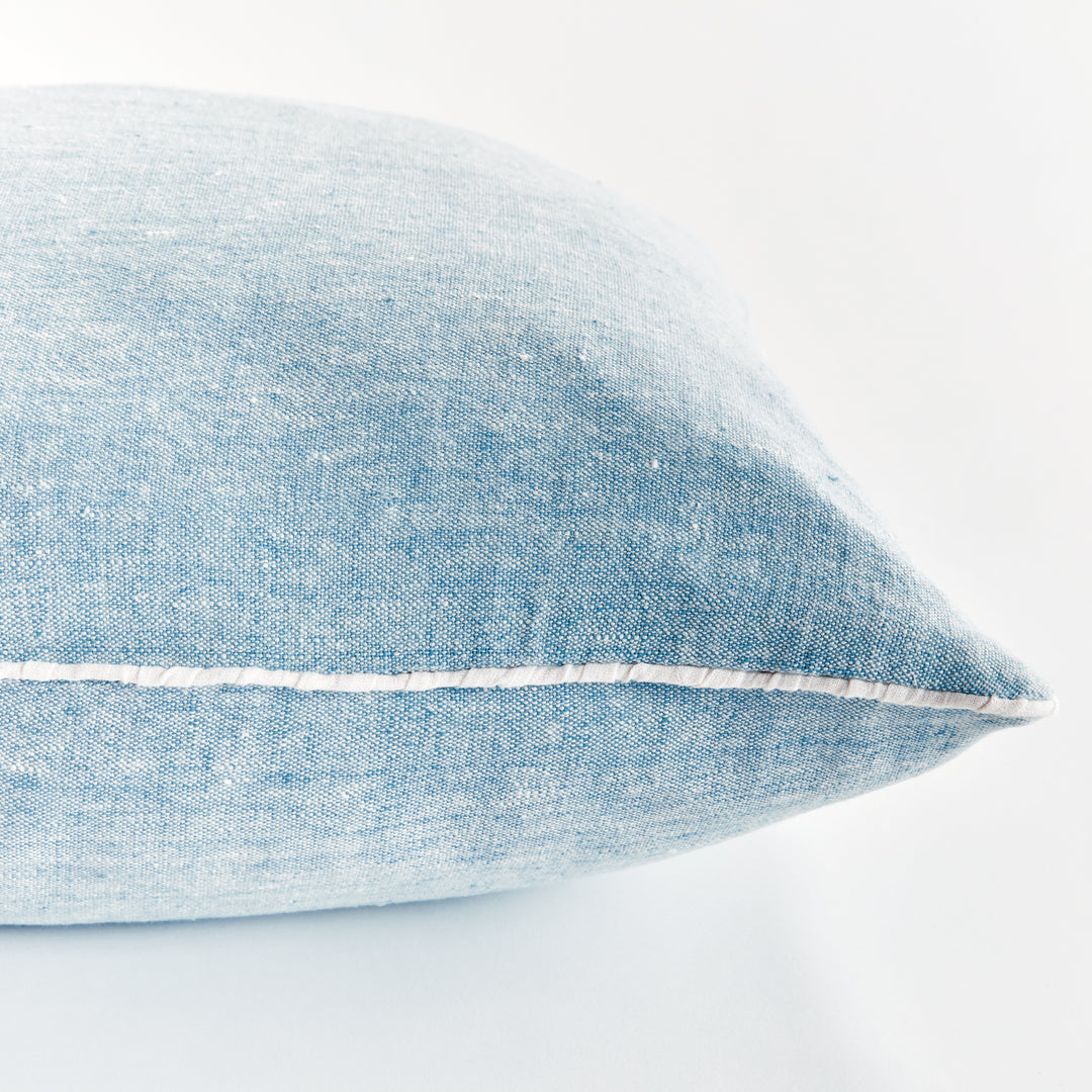 Luxury European Flax Blue and Ivory Woven Pillow