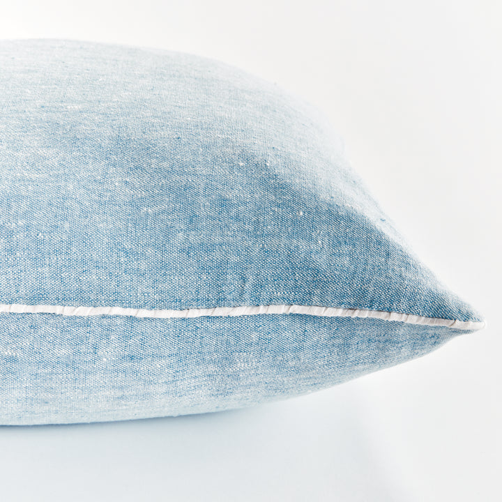 Luxury European Flax Blue and Ivory Woven Pillow