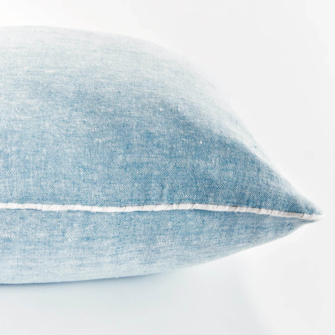 Luxury European Flax Blue and Ivory Woven Pillow