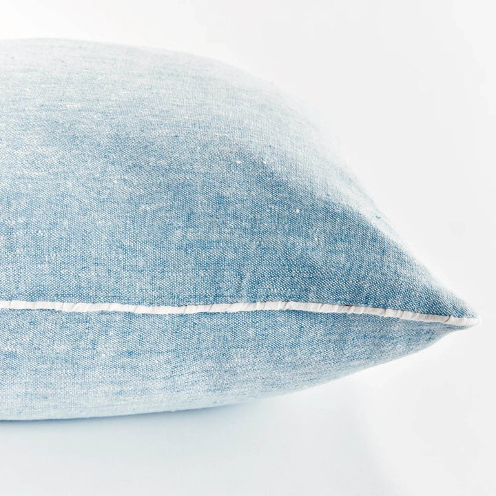 Luxury European Flax Blue and Ivory Woven Pillow