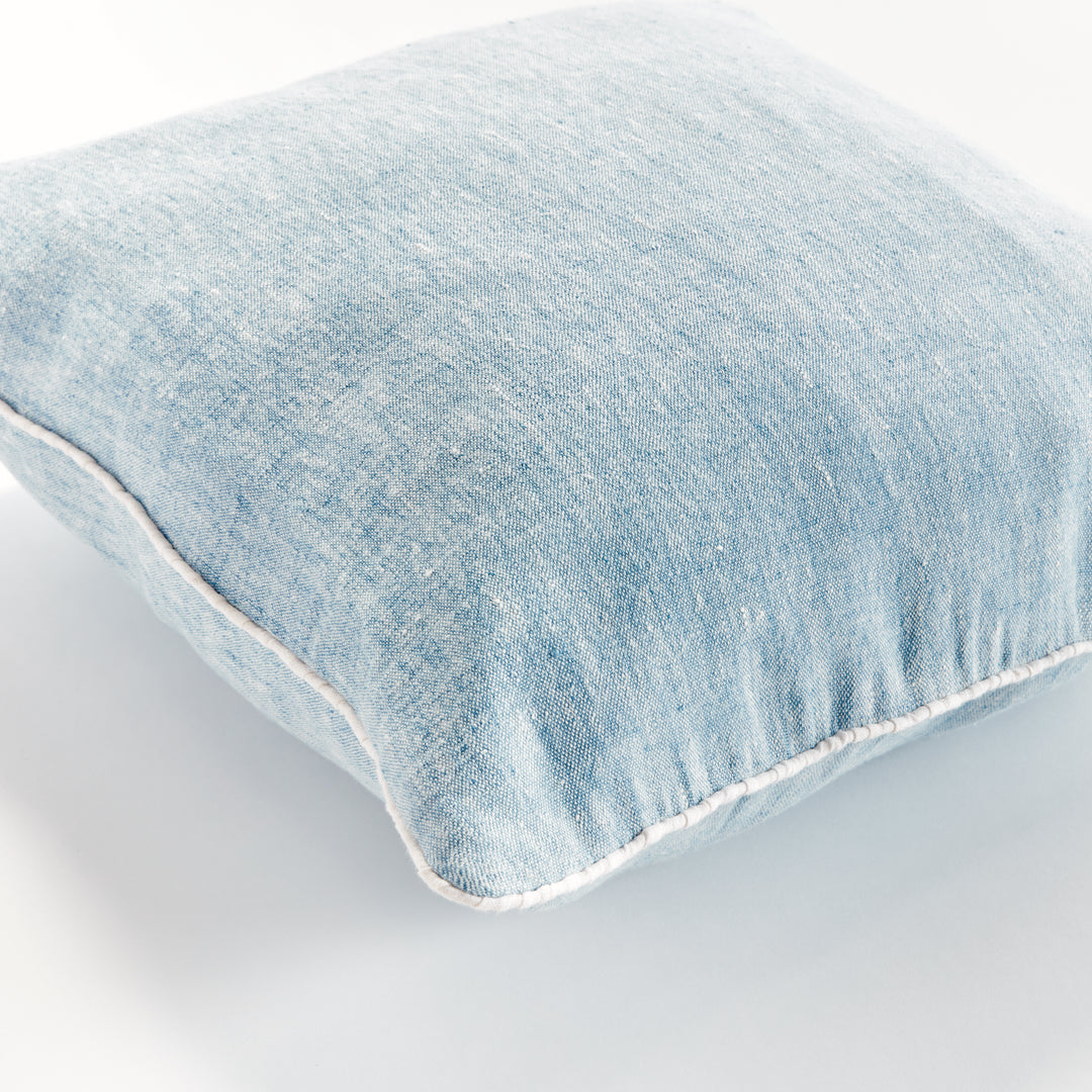 Luxury European Flax Blue and Ivory Woven Pillow