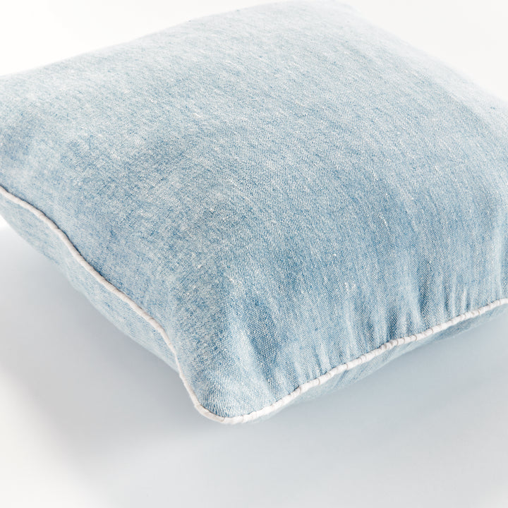 Luxury European Flax Blue and Ivory Woven Pillow