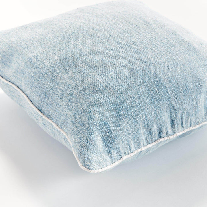 Luxury European Flax Blue and Ivory Woven Pillow