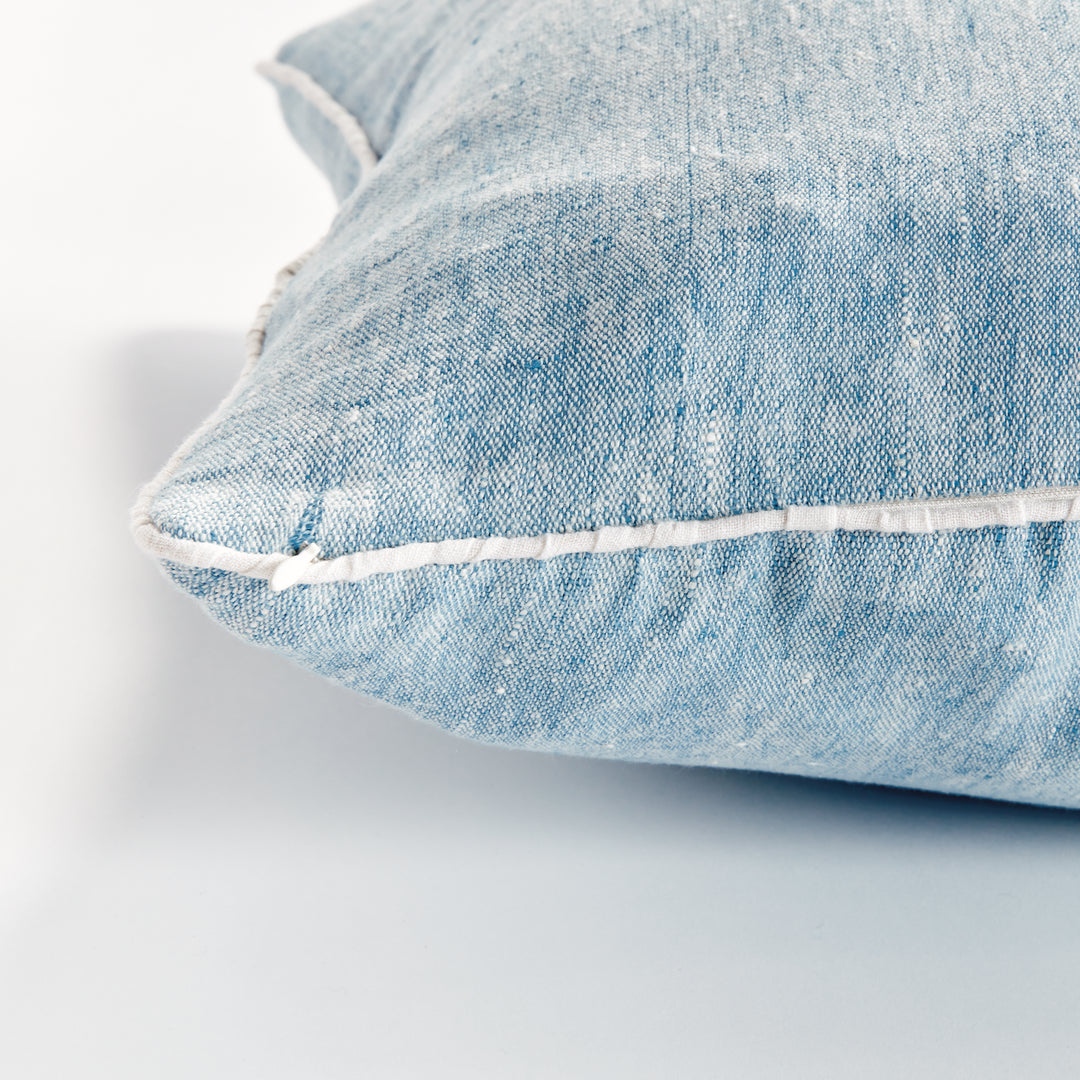 Luxury European Flax Blue and Ivory Woven Pillow