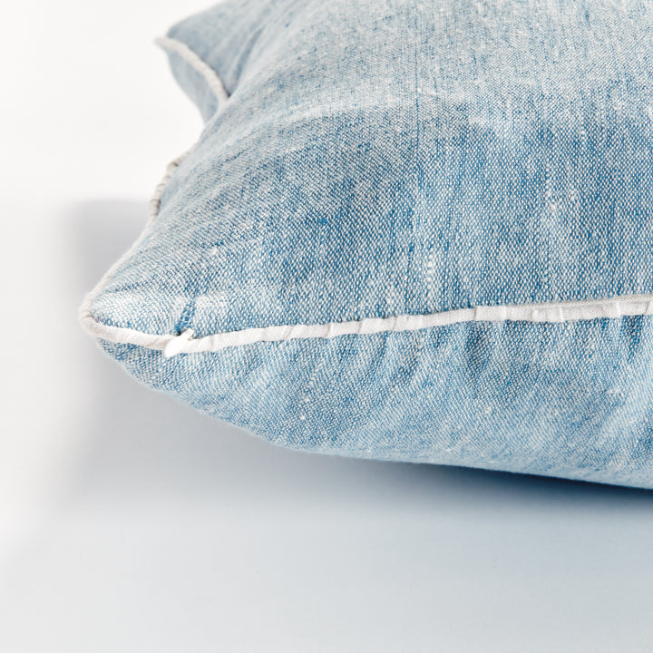 Luxury European Flax Blue and Ivory Woven Pillow