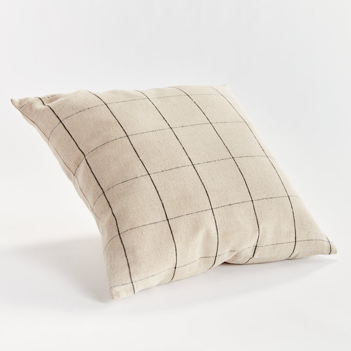 Luxury European Flax Linen Throw Pillow 24" in Flax and Black