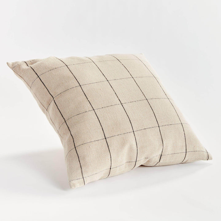 Luxury European Flax Linen Throw Pillow 24" in Flax and Black