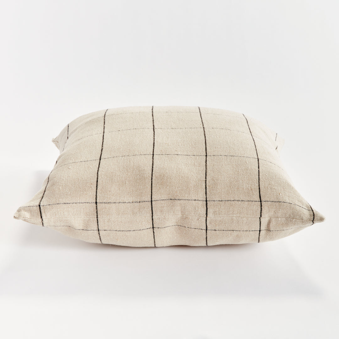 Luxury European Flax Linen Throw Pillow 24" in Flax and Black