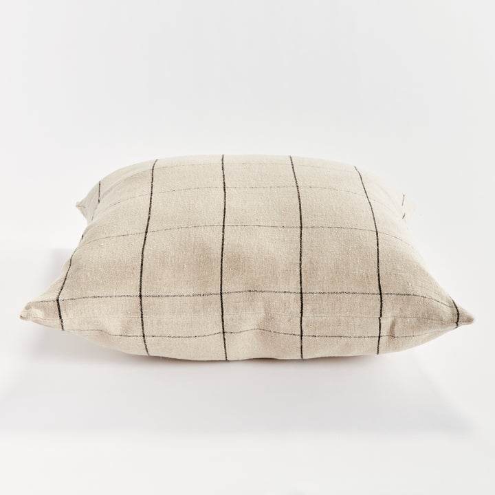 Luxury European Flax Linen Throw Pillow 24" in Flax and Black