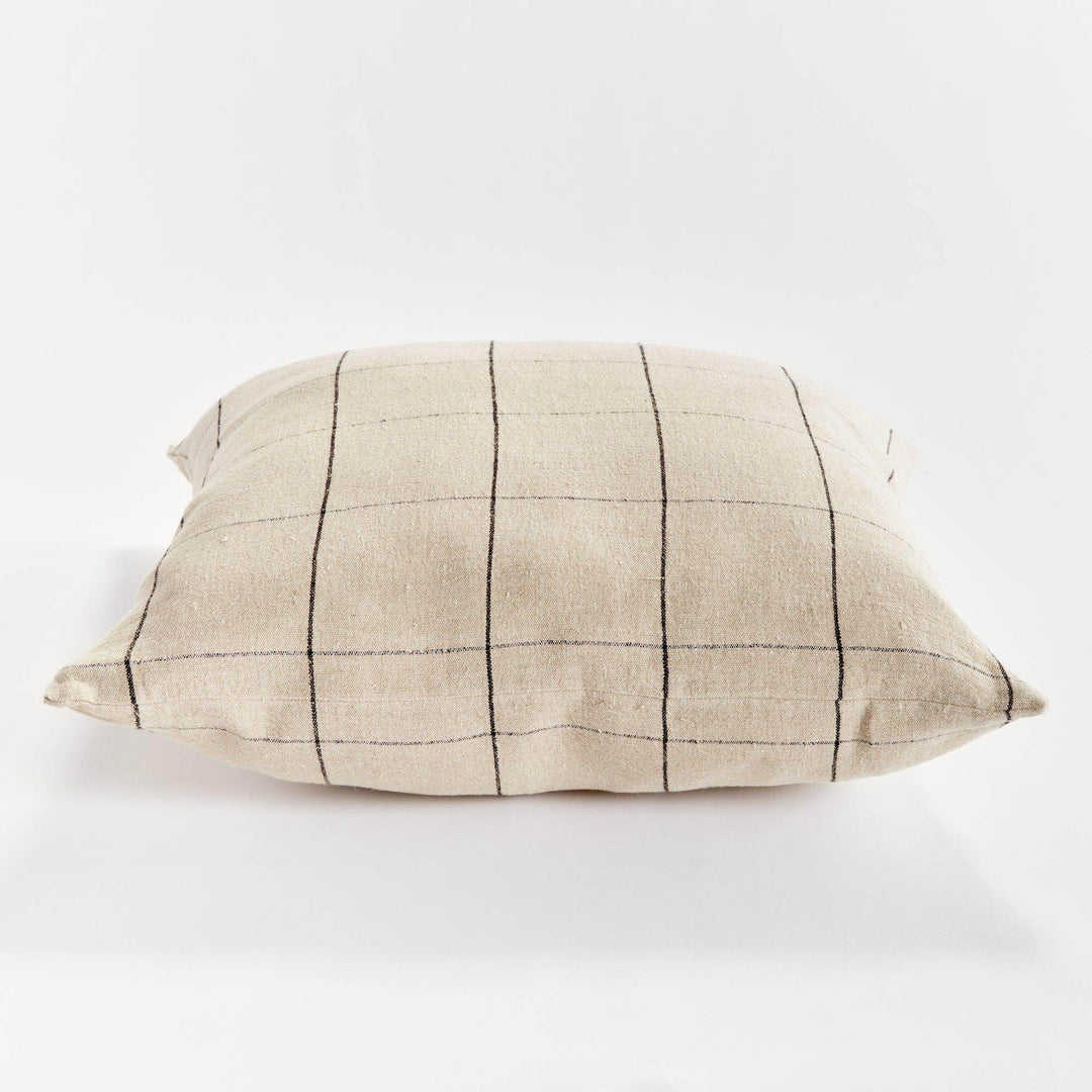 Luxury European Flax Linen Throw Pillow 24" in Flax and Black