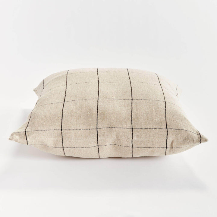 Luxury European Flax Linen Throw Pillow 24" in Flax and Black