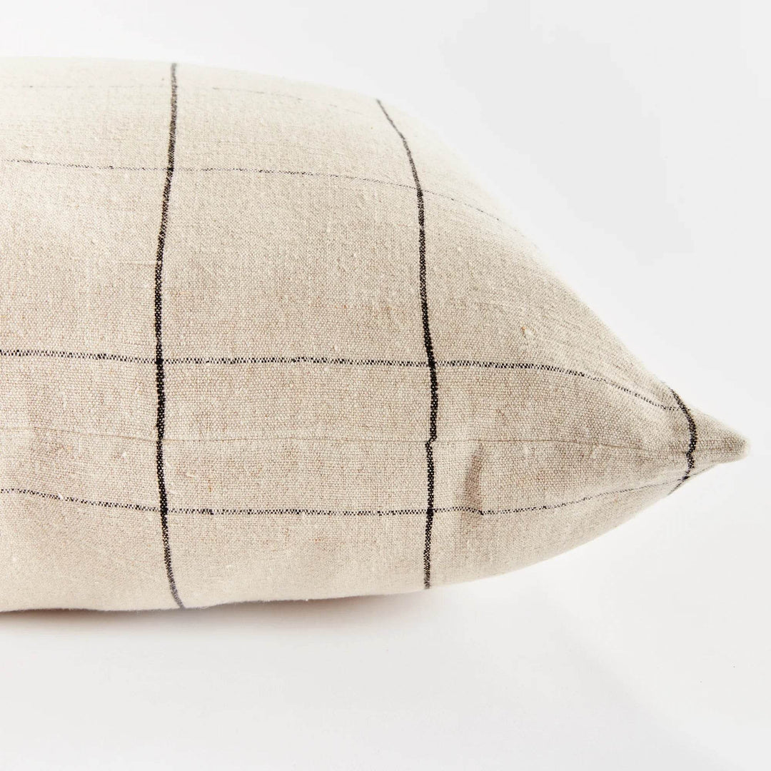 Luxury European Flax Linen Throw Pillow 24" in Flax and Black