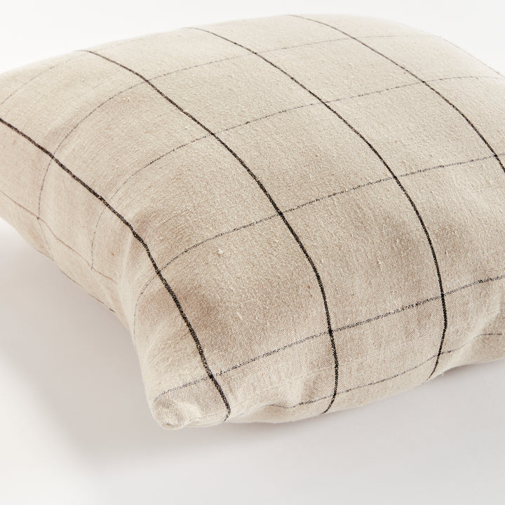 Luxury European Flax Linen Throw Pillow 24" in Flax and Black