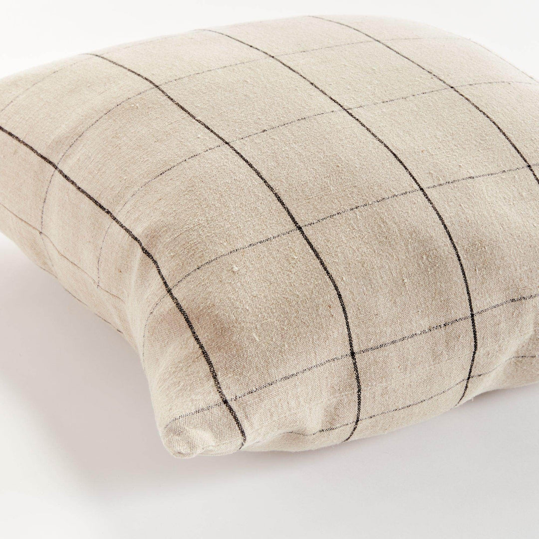 Luxury European Flax Linen Throw Pillow 24" in Flax and Black