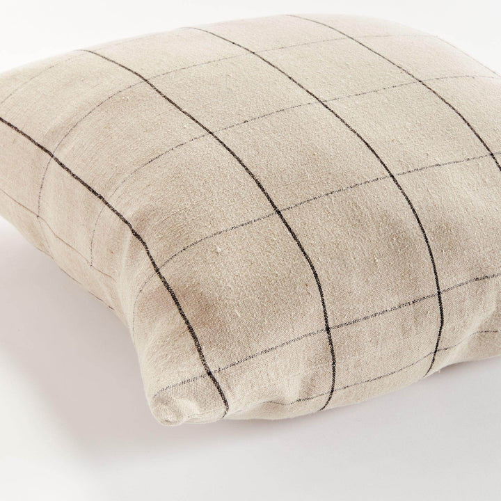 Luxury European Flax Linen Throw Pillow 24" in Flax and Black