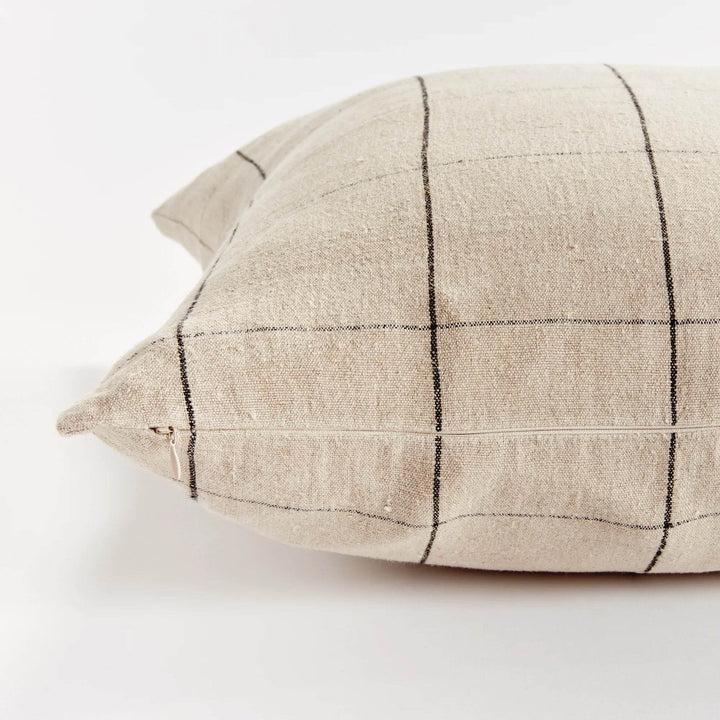 Luxury European Flax Linen Throw Pillow 24" in Flax and Black